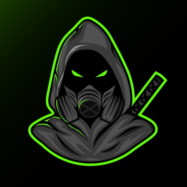 Mascotte ninja assassino per lo sport e l'esportazione o la mascotte dell'esportazione del logo del giocatore