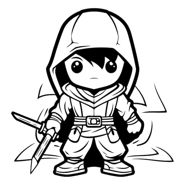 Vector ninja black and white cartoon mascot illustration