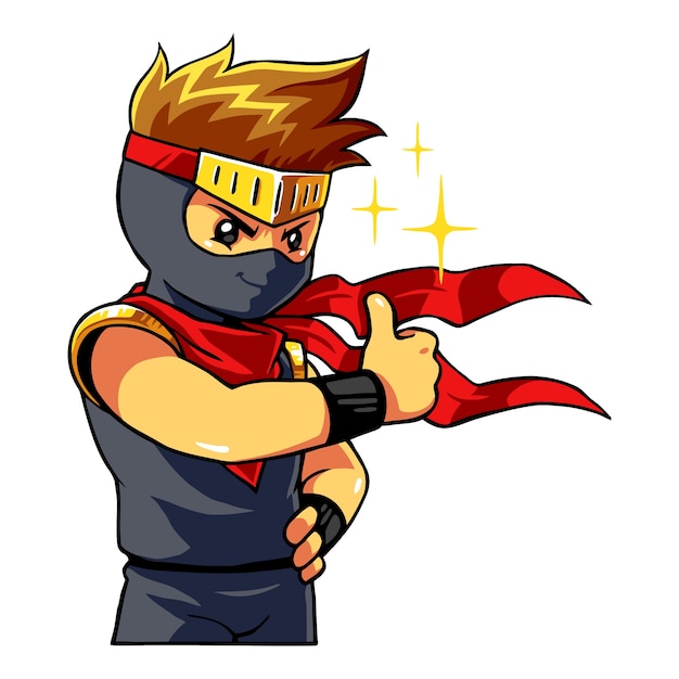 Ninja boy gives thumb up.