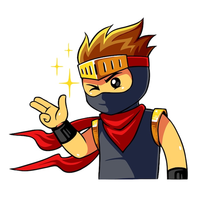 Vector ninja boy greetings pose.