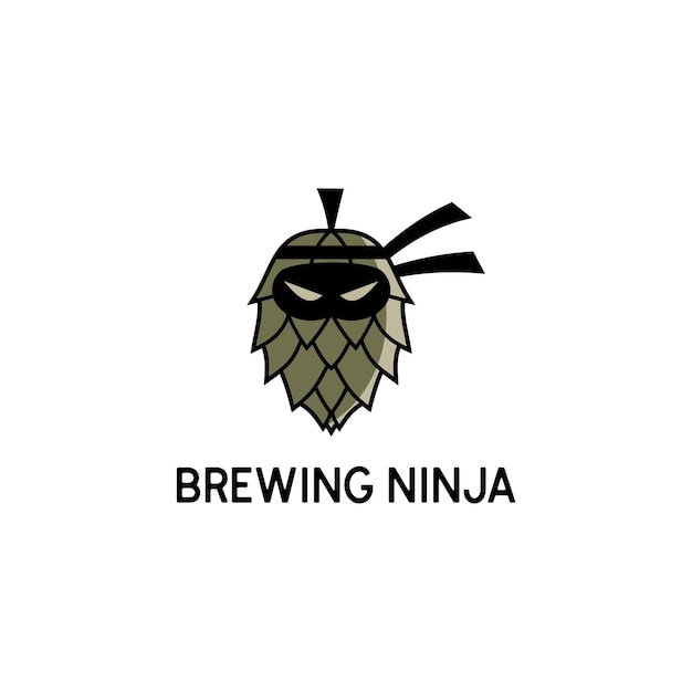 Disegno del logo astratto di vettore del luppolo della birra ninja