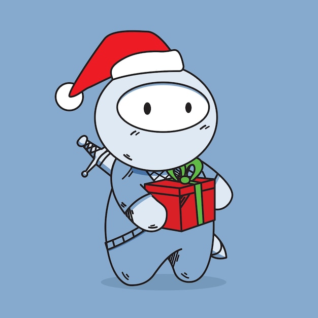 Vector ninja cartoon character with christmas gift