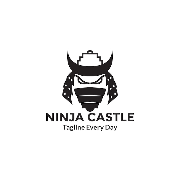 Ninja sul disegno del logo dell'illustrazione del castello