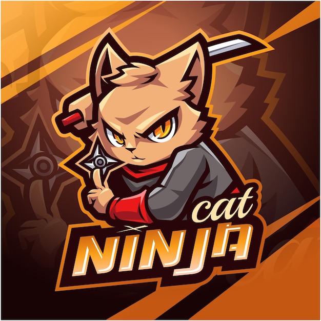 Вектор Дизайн логотипа талисмана ninja cat esport