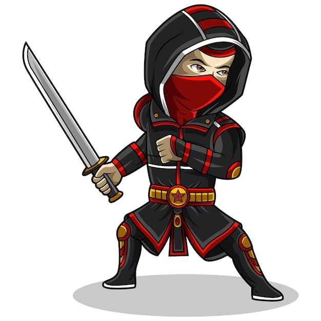 Vector ninja chibi mascotte logo ontwerp