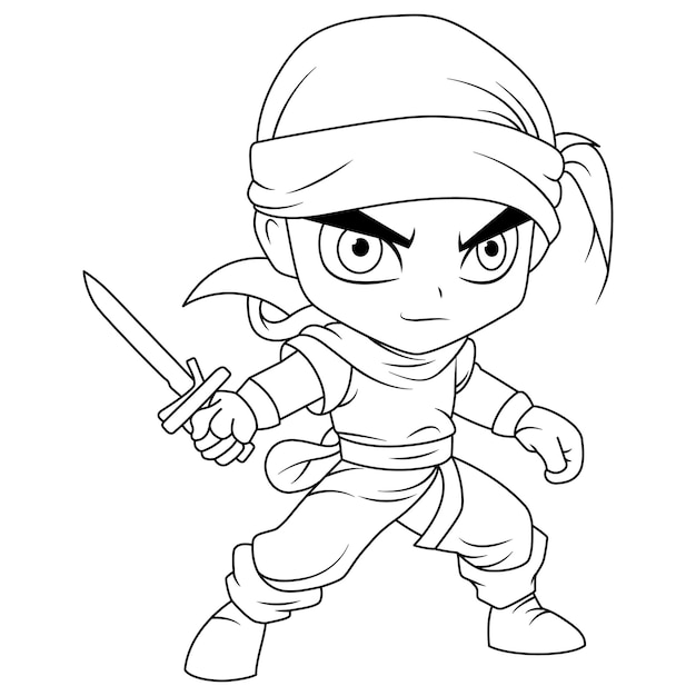 Vector ninja coloring page is isolated clean and minimalistic simple line artwork and cute coloring art