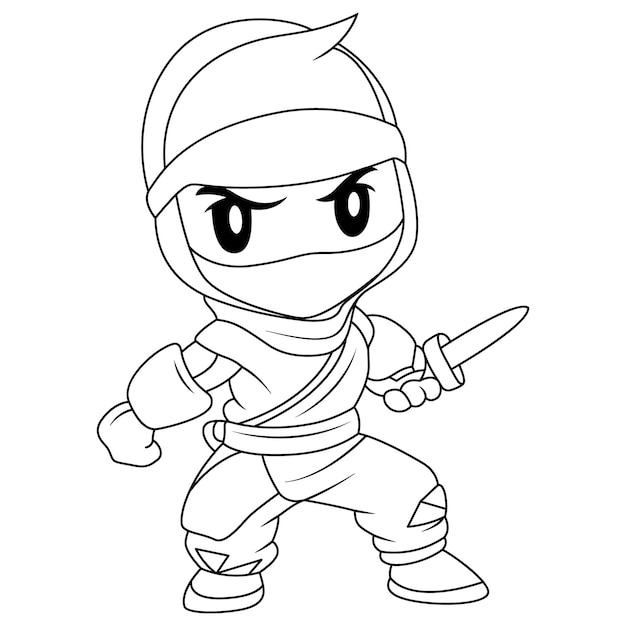 Vector ninja coloring page for kids isolated clean and minimalistic playful ninja line artwork