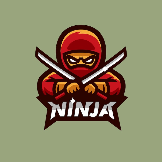 Illustrazione di vettore della mascotte di logo di esports della spada di katana della croce di ninja