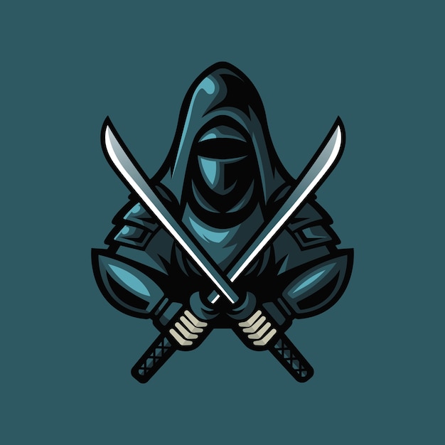 Ninja esport mascotte logo design. ninja oscuro con la spada