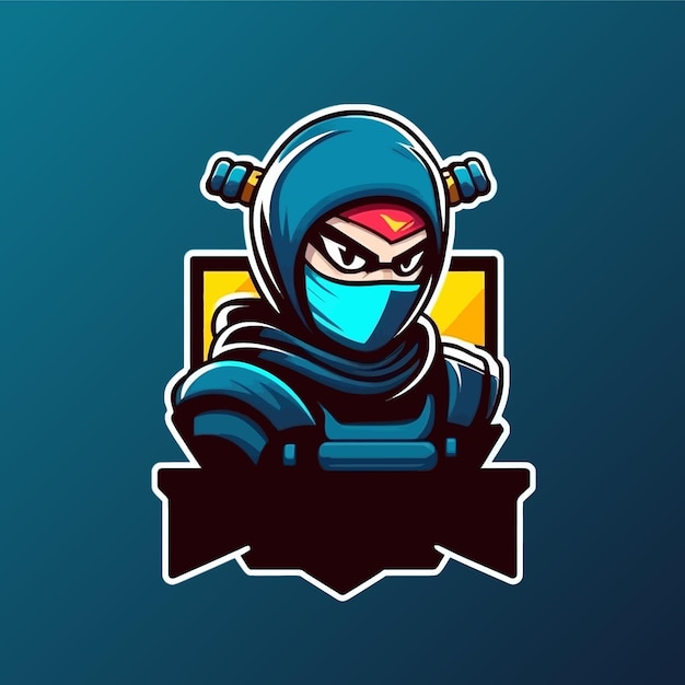 Ninja esports design mascotte, modello di logo di gioco, illustrazione