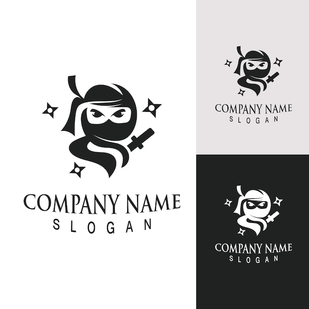 Ninja face logo character design template vector