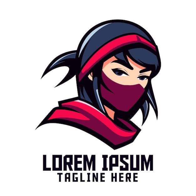 Ninja Girl Mascot Head Logo and Shadow Warrior Template for Sport and Esport