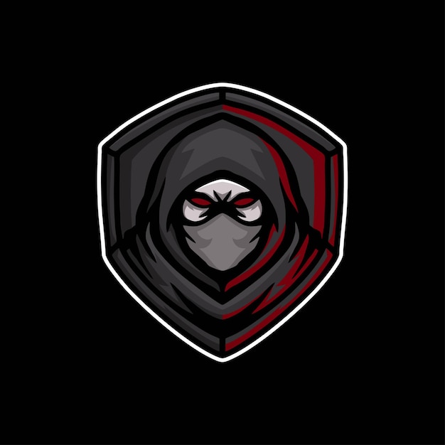 Ninja head with shield mascot logo design