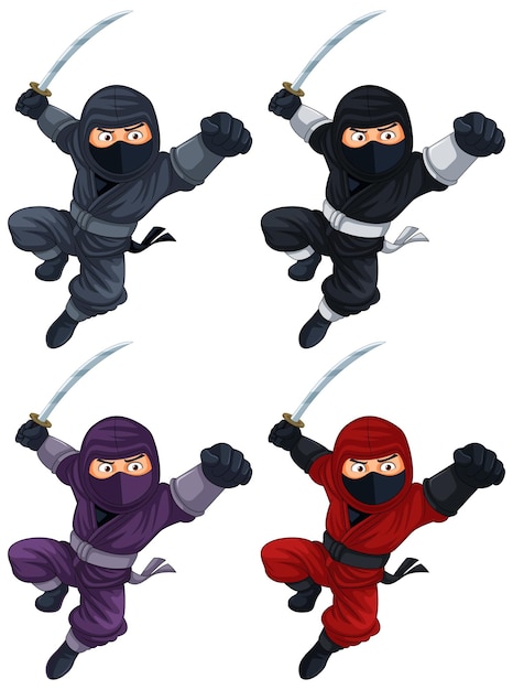 Vettore collezione di spade ninja che saltano e brandiscono