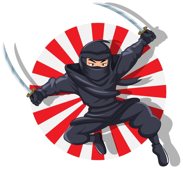 Vector ninja jumping and brandishing sword