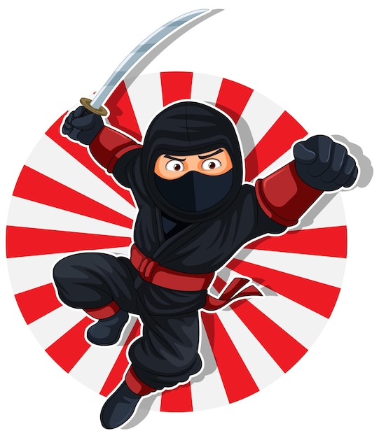 Vector ninja jumping and brandishing sword