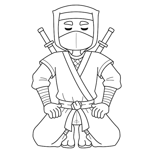 Ninja Kneeling Isolated Coloring Page for Kids