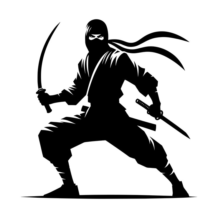 Vector ninja krijger silhouet vector illustratie geïsoleerd op een witte achtergrond