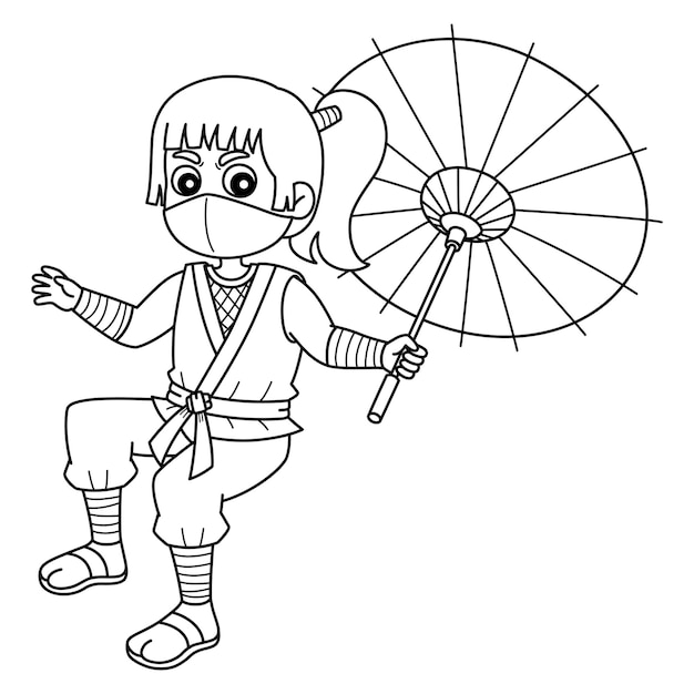 Ninja Kunoichi Holding an Umbrella Isolated