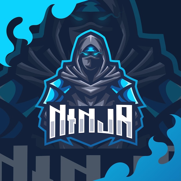 Esportazione del logo della mascotte ninja vettore premium