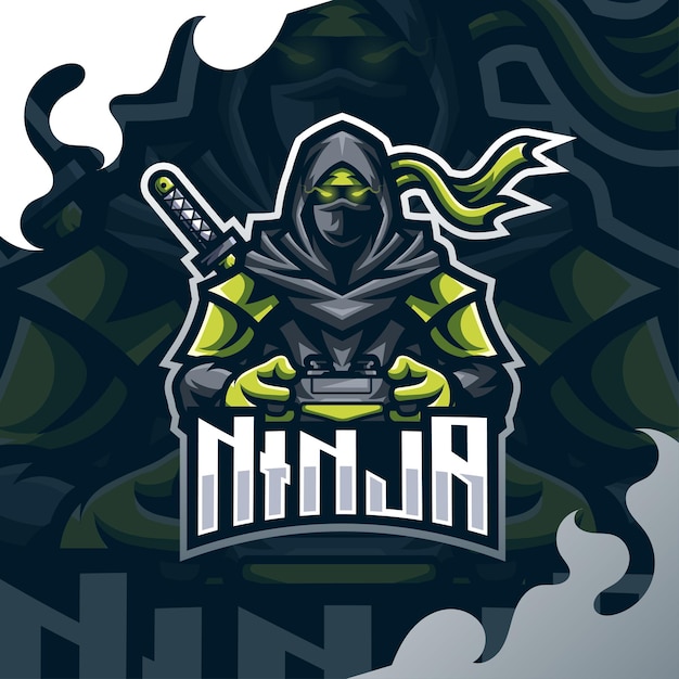 Esportazione del logo della mascotte ninja vettore premium