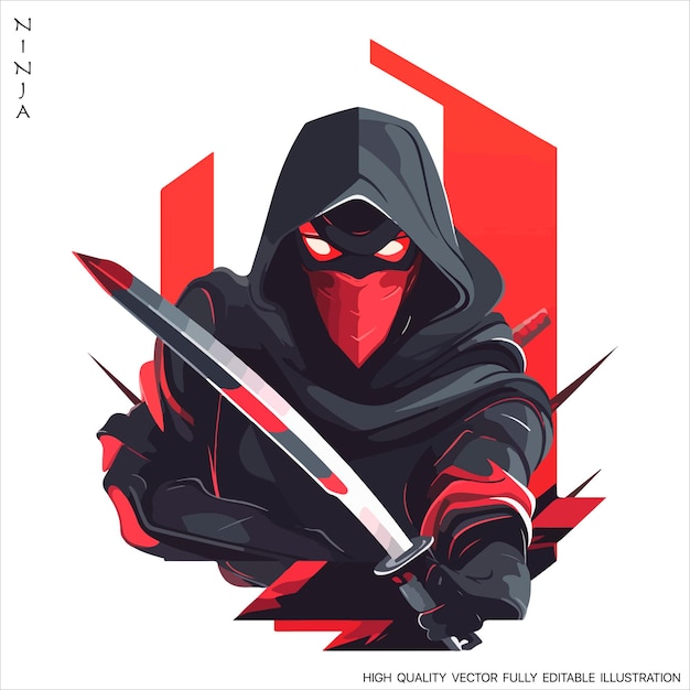 Modello vettoriale del logo della mascotte ninja concepti di progettazione dell'emblema ninja creativi illustrazione vettoriale completamente modificabile