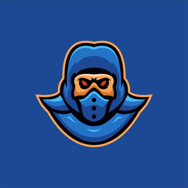 Illustrazione del modello di logo del fumetto della testa della maschera di ninja. logo esport gioco vettore premium