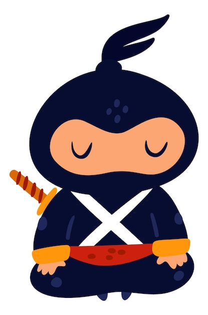 Vector ninja meditation cute japanese character shinobi mascot isolated on white background