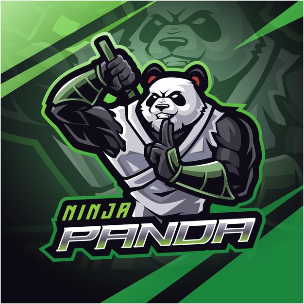 Ninja panda esport mascotte logo ontwerp