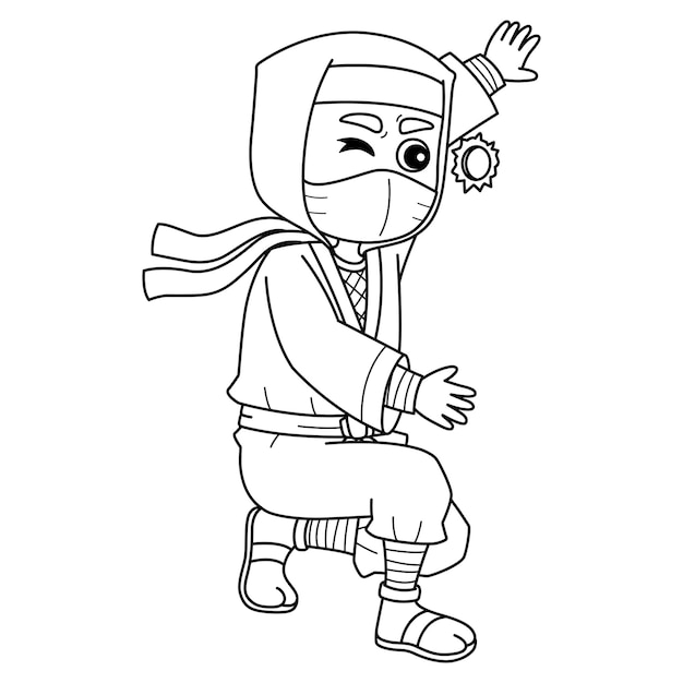 Ninja Peeking through Hole Isolated Coloring Page