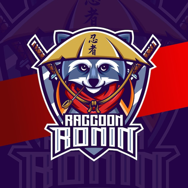 Ninja raccoon mascot esport logo design character