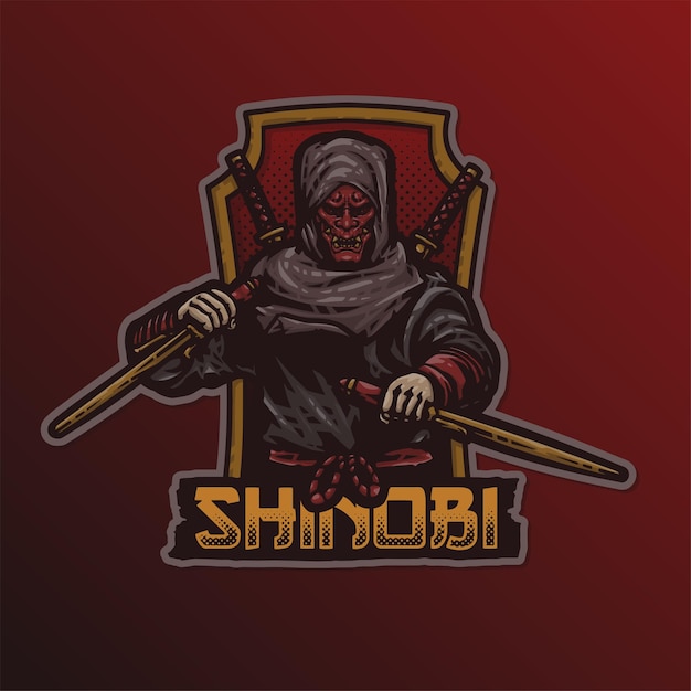 Hanya 마스크와 단검 무기 마스코트 ESport 벡터 로고 일러스트와 함께 닌자 Shinobi 암살자