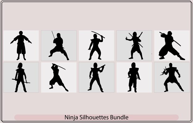 Ninja silhouetvectorenninja's in verschillende vechthoudingen silhouet vectorillustratie