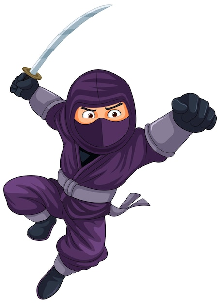 Vector ninja springt en zwaait met zwaard