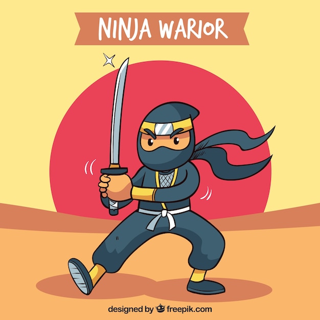 Ninja warrior background in flat design