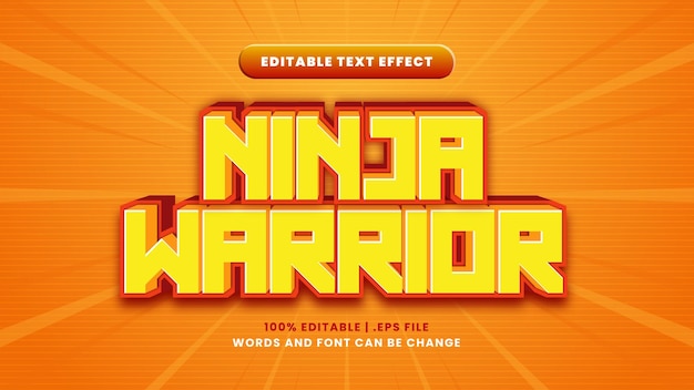 Ninja warrior bewerkbaar teksteffect in moderne 3d-stijl