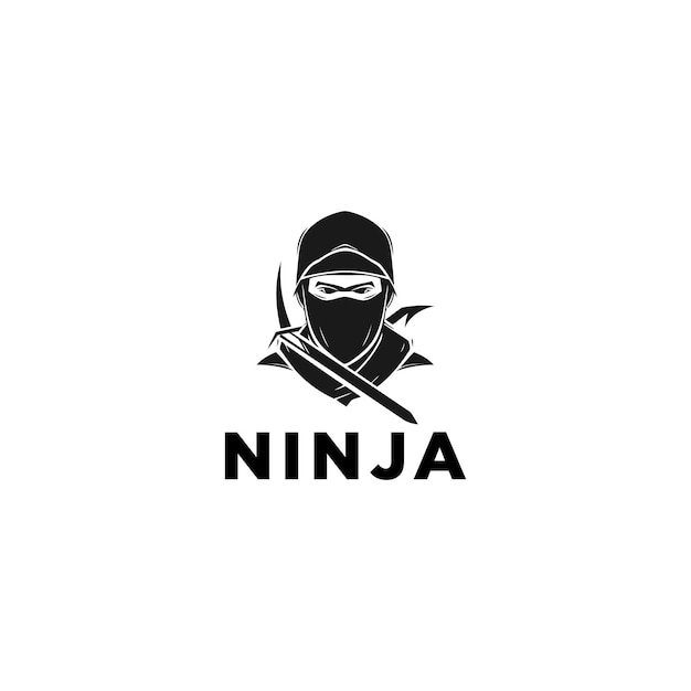 Logo del guerriero ninja vettoriale nero e bianco del logo del personaggio ninja