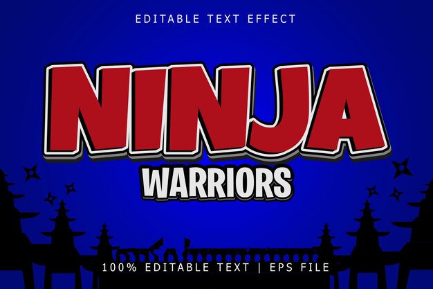 Ninja warriors editable Text effect 3 Dimension emboss modern style