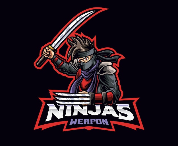 Disegno del logo della mascotte dell'arma ninja