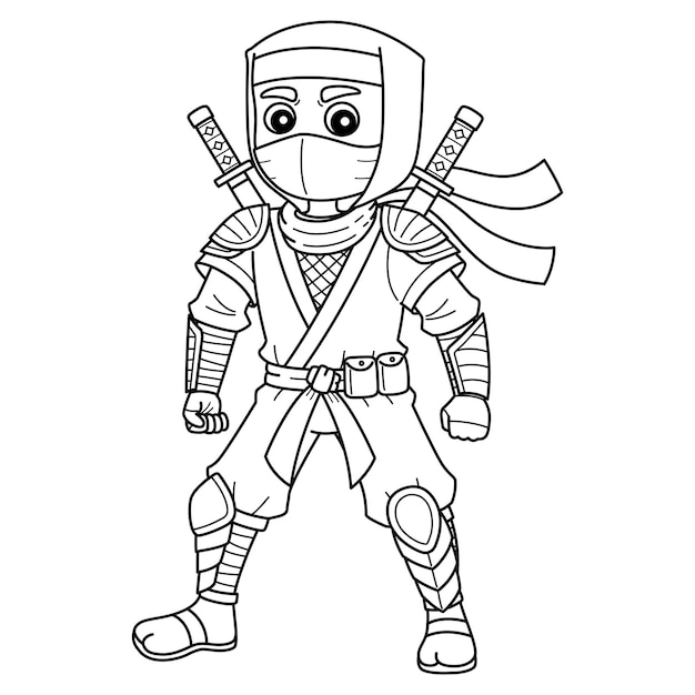 Vector ninja with armor isolated coloring page for kids