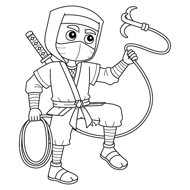 Ninja with Grappling Hook Isolated Coloring Page