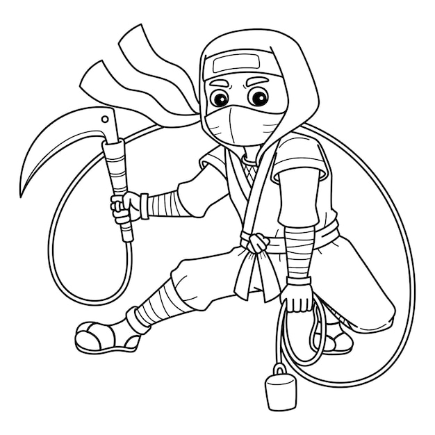 Ninja with a Kusarigama Isolated Coloring Page