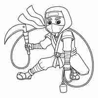 Vector ninja with a kusarigama isolated coloring page