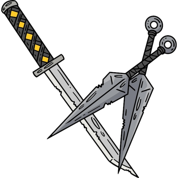 Ninjato and Kunai Cartoon Colored Clipart