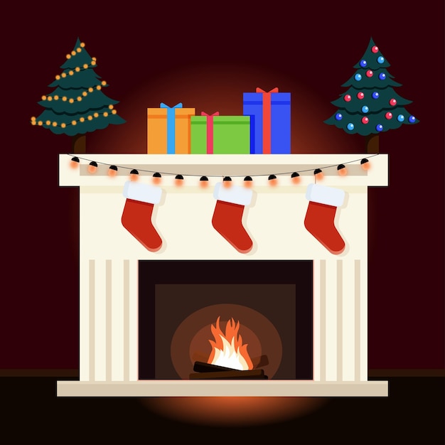 Nise fireplace with gifts and christmas socks Christmas time