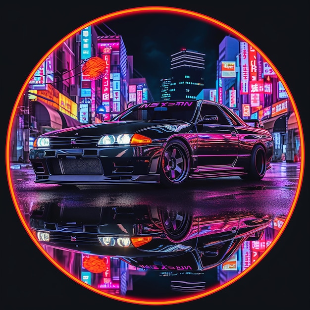 Дизайн футболки Nissan Skyline в круге