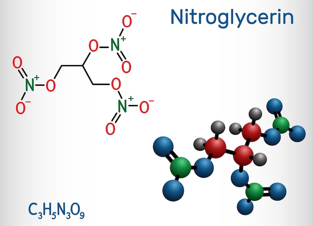 Nitroglycerine glyceryl trinitrate nitro molecuul is een medicijn en explosief
