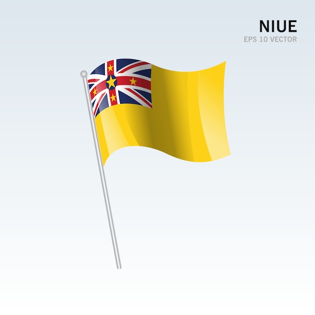 Niue wuivende vlag geïsoleerd op een grijze achtergrond