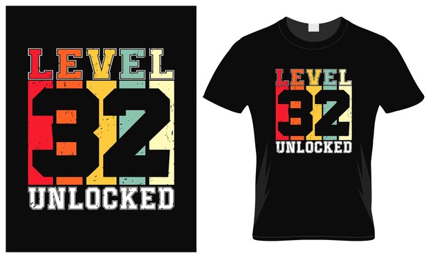 Niveau 32 ontgrendeld. gaming typografie t-shirt ontwerpsjabloon