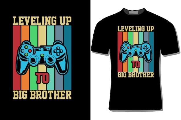 NIVEAU NAAR GROTE BROER GRAPPIG GAMING T-SHIRT-ONTWERP VOOR SPELLIEFHEBBERS